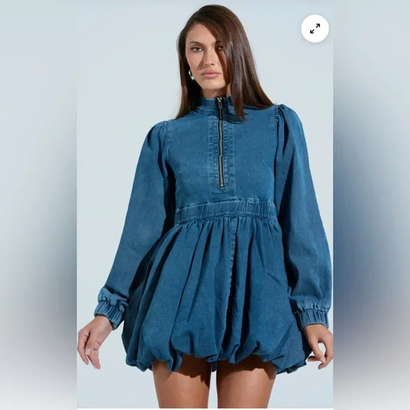 Akira || Denim Mini Dress || size Small
PASS THE BUBBLY DENIM MINI DRESS - Picture 6 of 6